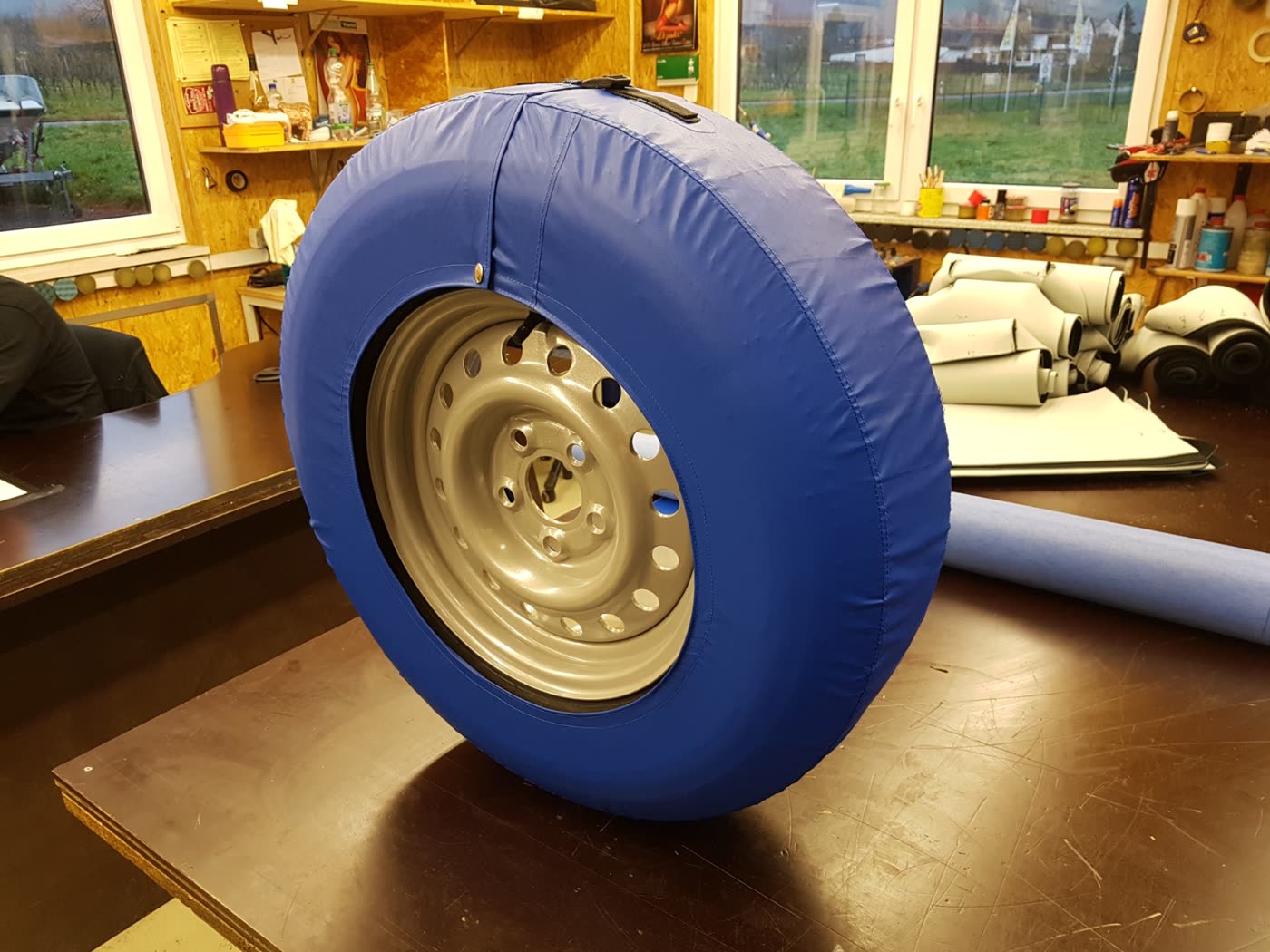 Reserverad-Abdeckung blau neu genäht